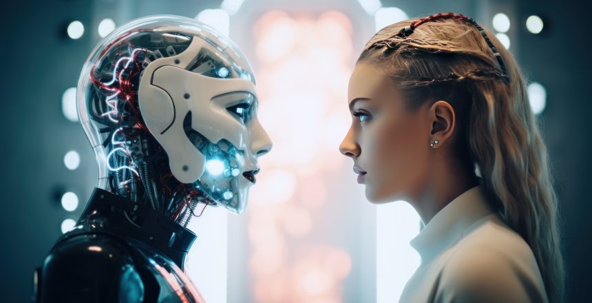 AI and Human Woman Face to Face